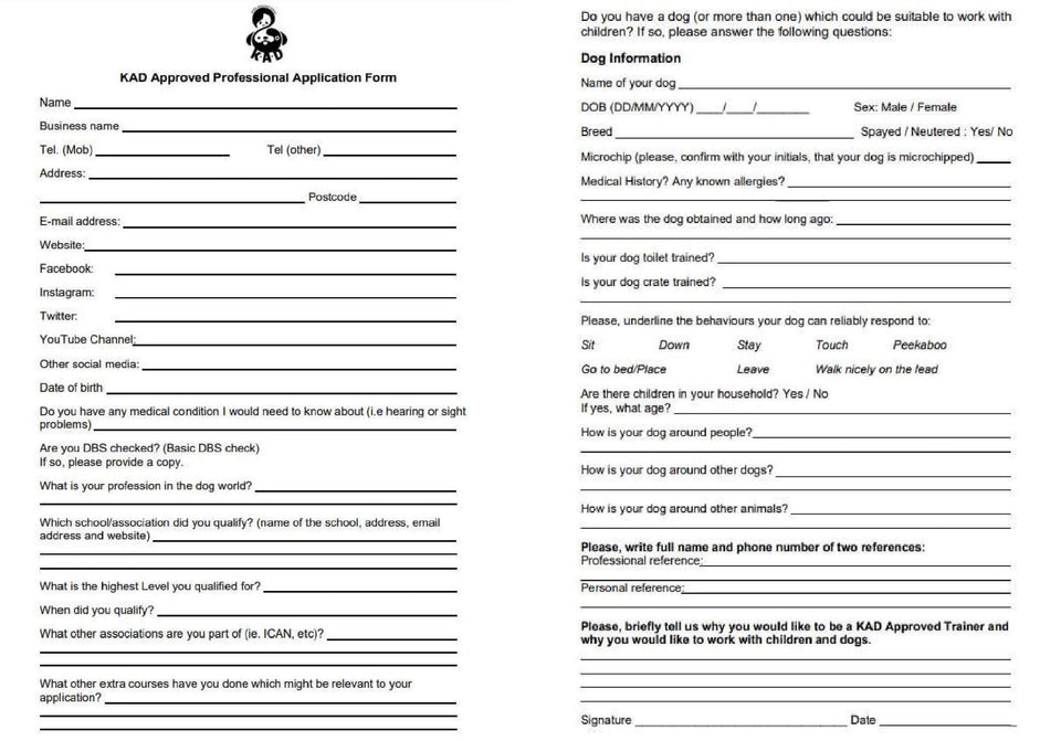 KAD Approved Professional Application Form
